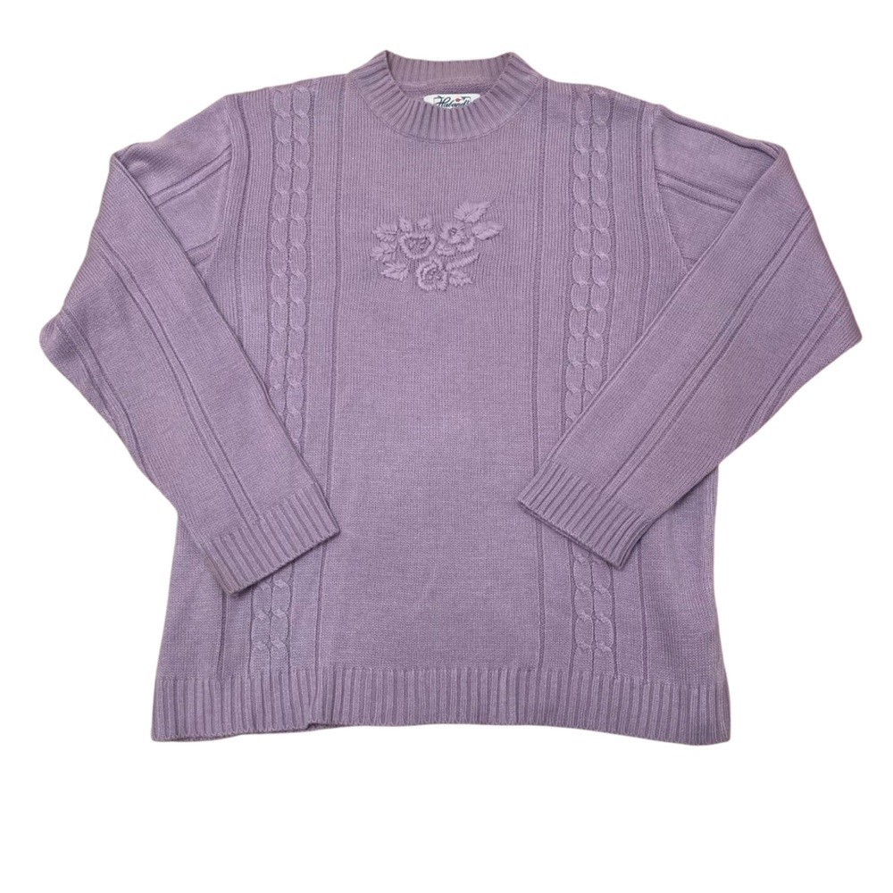 3/$20 Vintage 90’s Floral Cable Knit Sweater Womens Large Cottage Cabin Grandma